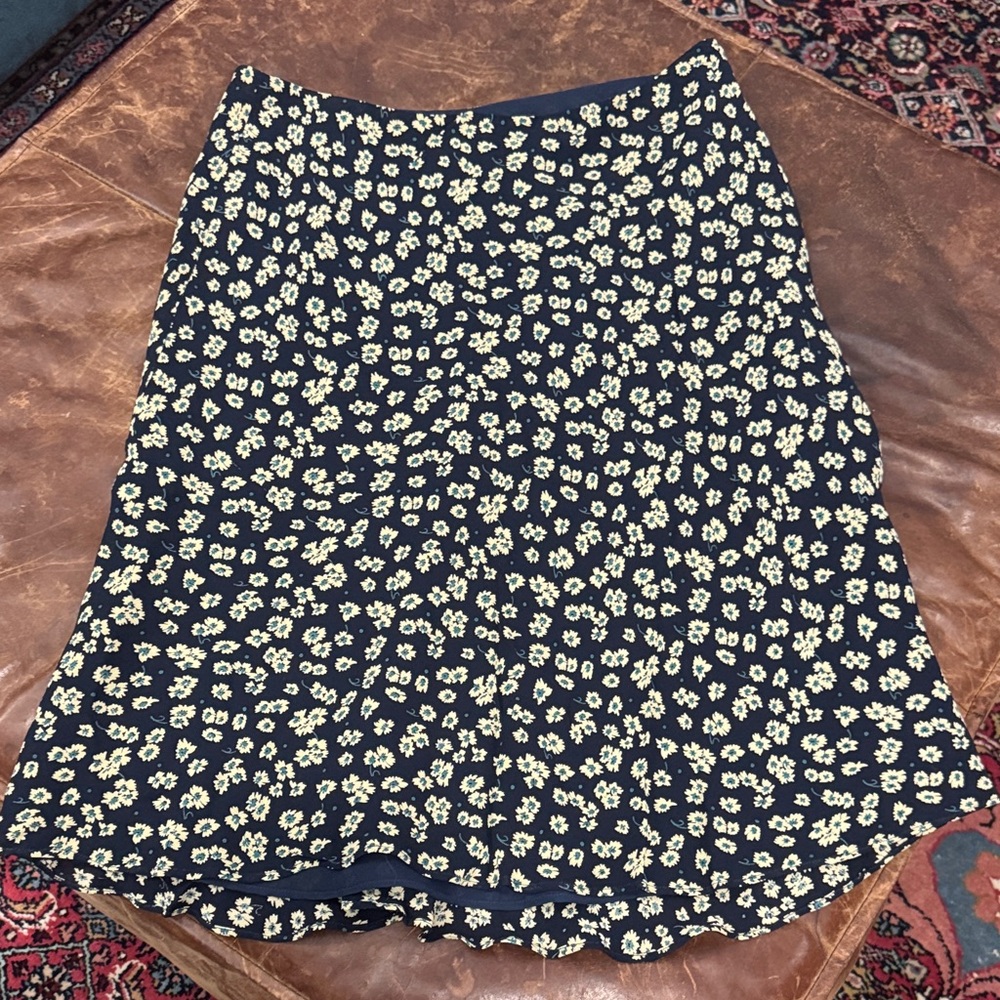 Ralph Lauren Navy and Cream Floral A-Line Skirt